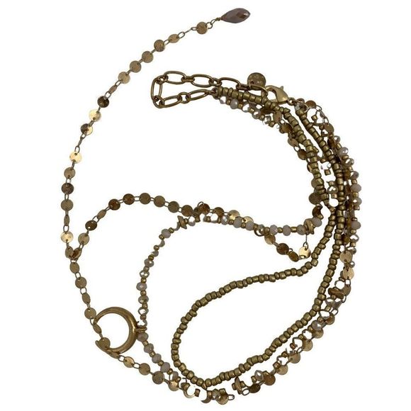 Crescent Moon Horn Multistrand Y Necklace Gold Boho Stamped Metal 2499 EUC - Picture 5 of 10